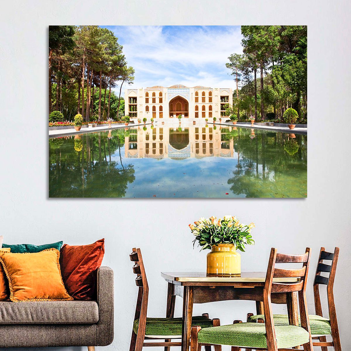 Fin Garden Palace Reflection Wall Art in a room, landscape