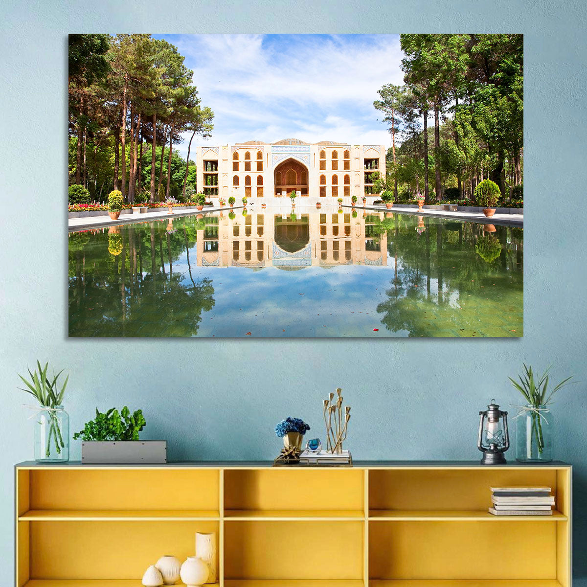 Fin Garden Palace Reflection Wall Art in a room, landscape