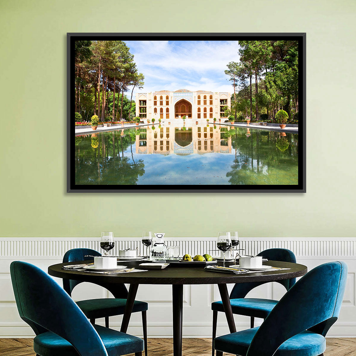 Fin Garden Palace Reflection Wall Art in a room, landscape
