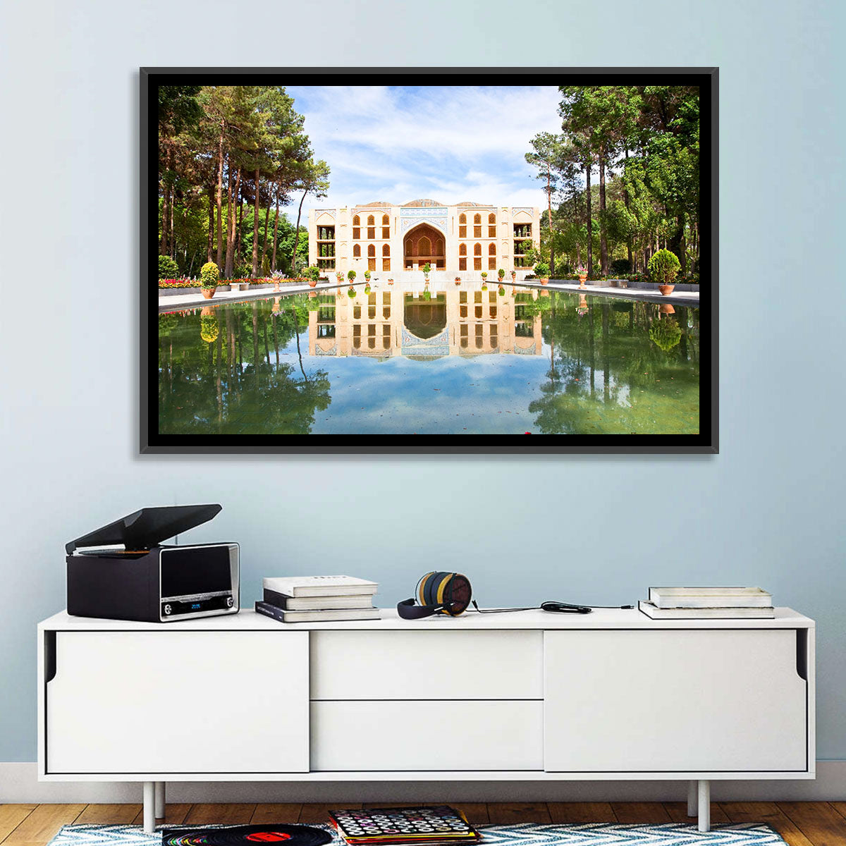 Fin Garden Palace Reflection Wall Art in a room, landscape