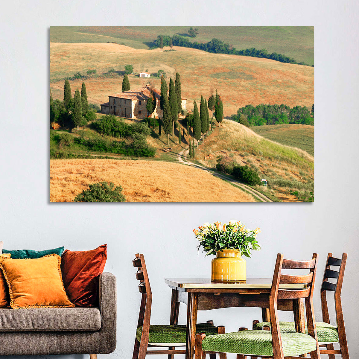 Golden Cypress Hill Villa Wall Art in a room, landscape