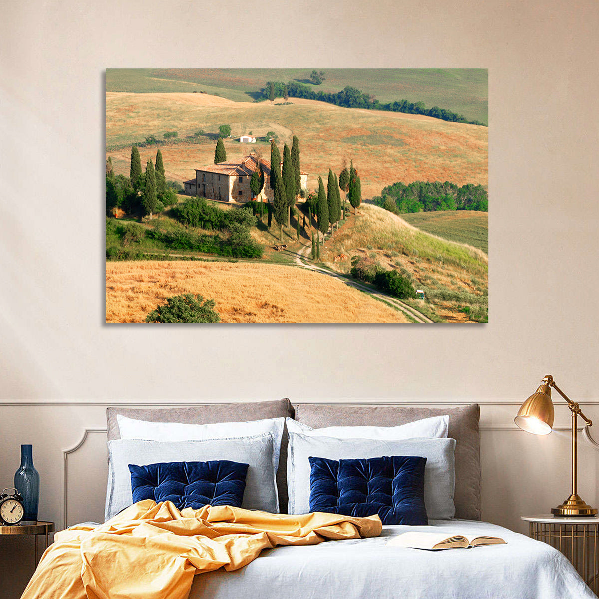 Golden Cypress Hill Villa Wall Art in a room, landscape