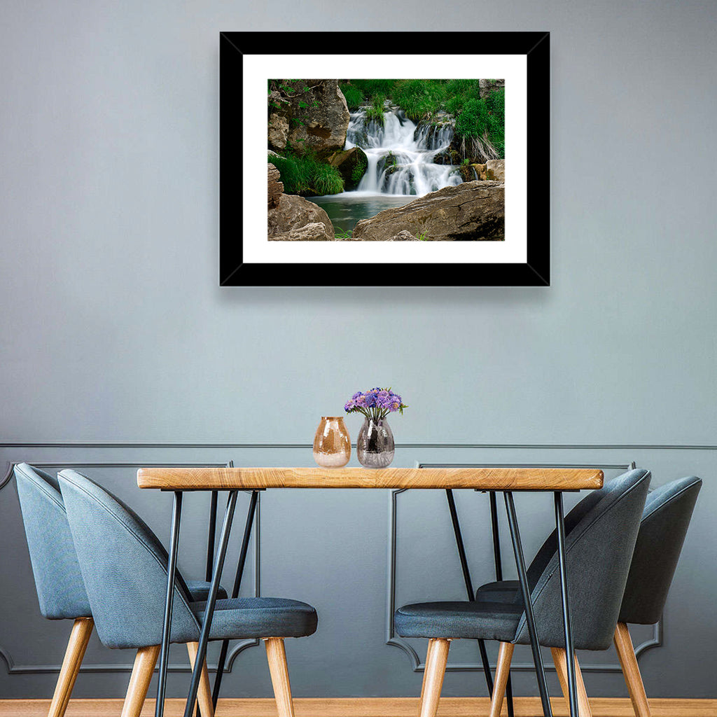 Moss Covered Rocky Waterfall Wall Art