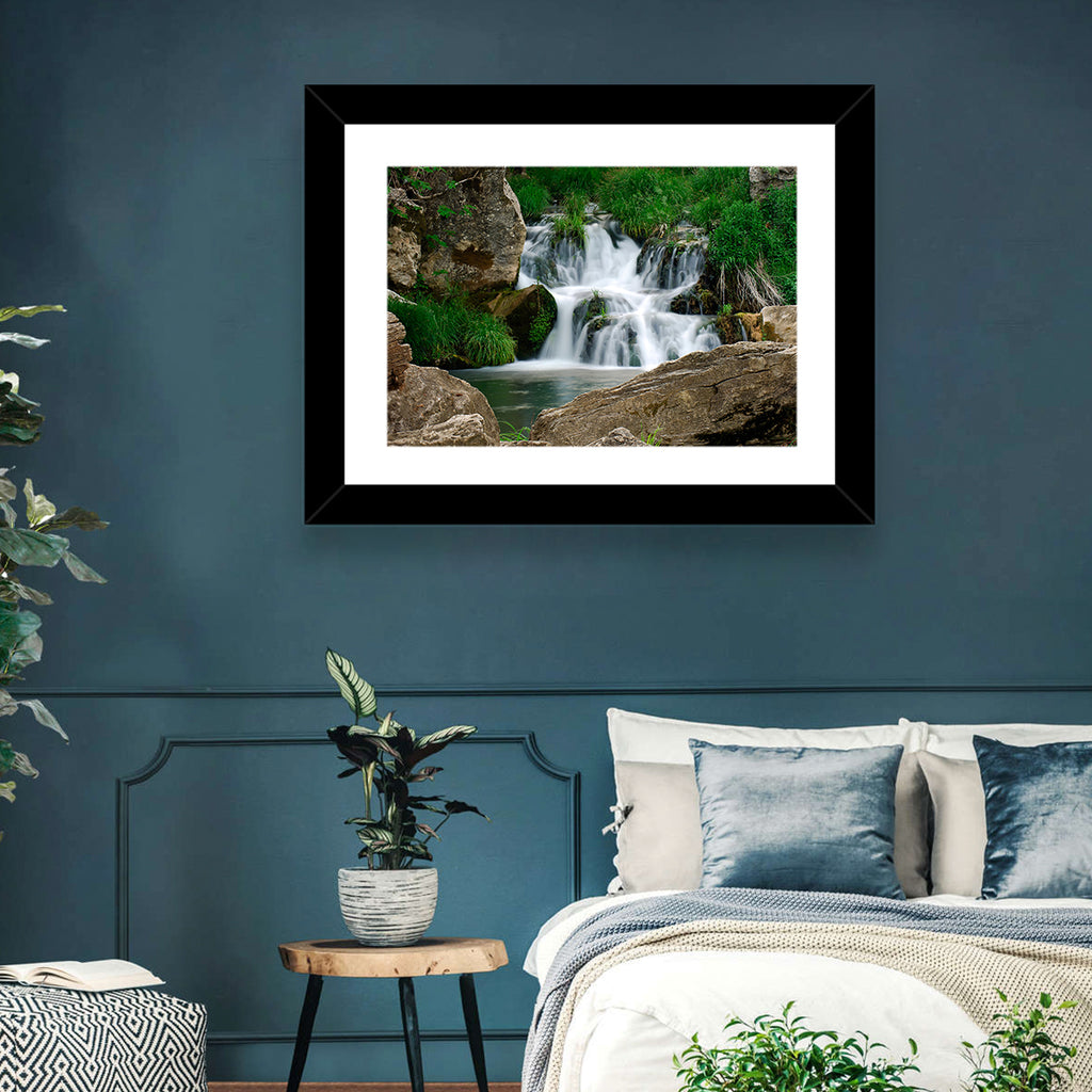 Moss Covered Rocky Waterfall Wall Art