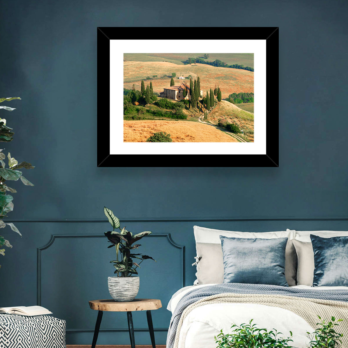 Golden Cypress Hill Villa Wall Art in a room, landscape