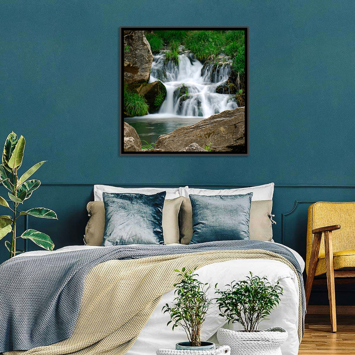 Moss Covered Rocky Waterfall Wall Art