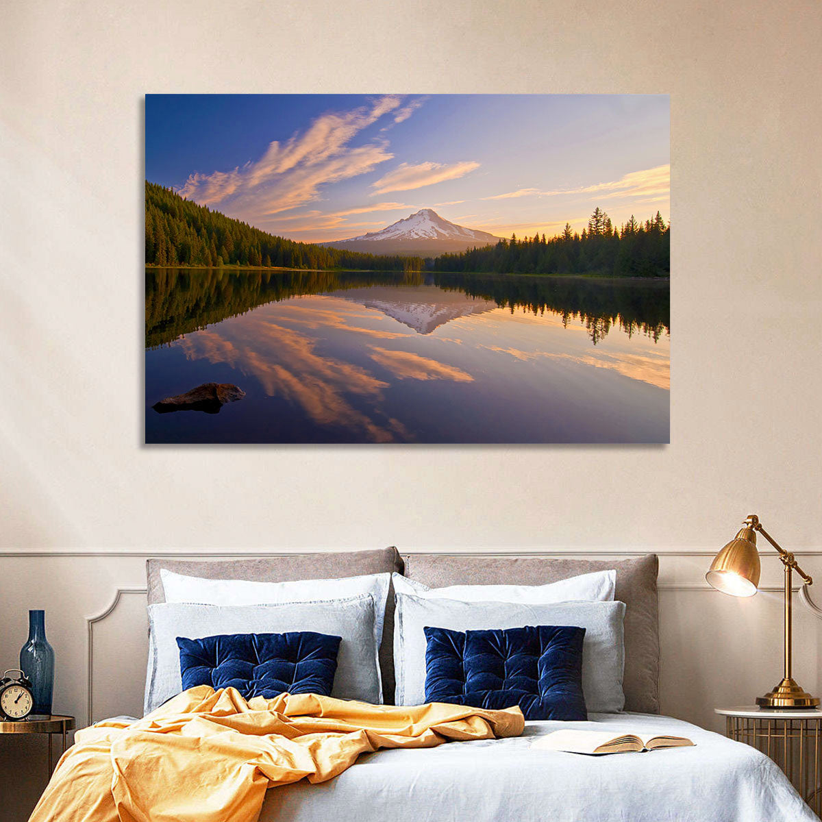 Mount Hood Reflection at Trillium Lake Wall Art in a room, landscape