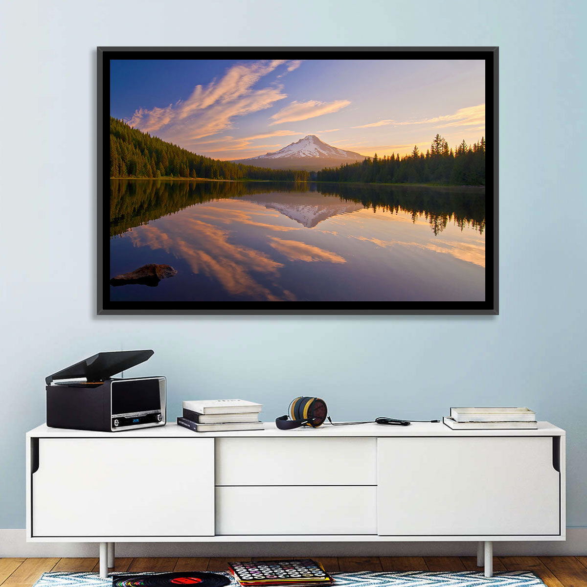 Mount Hood Reflection at Trillium Lake Wall Art in a room, landscape
