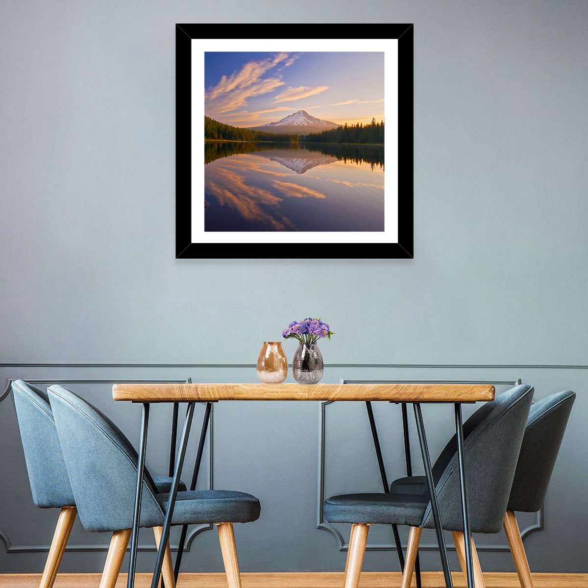 Mount Hood Reflection at Trillium Lake Wall Art in a room, landscape