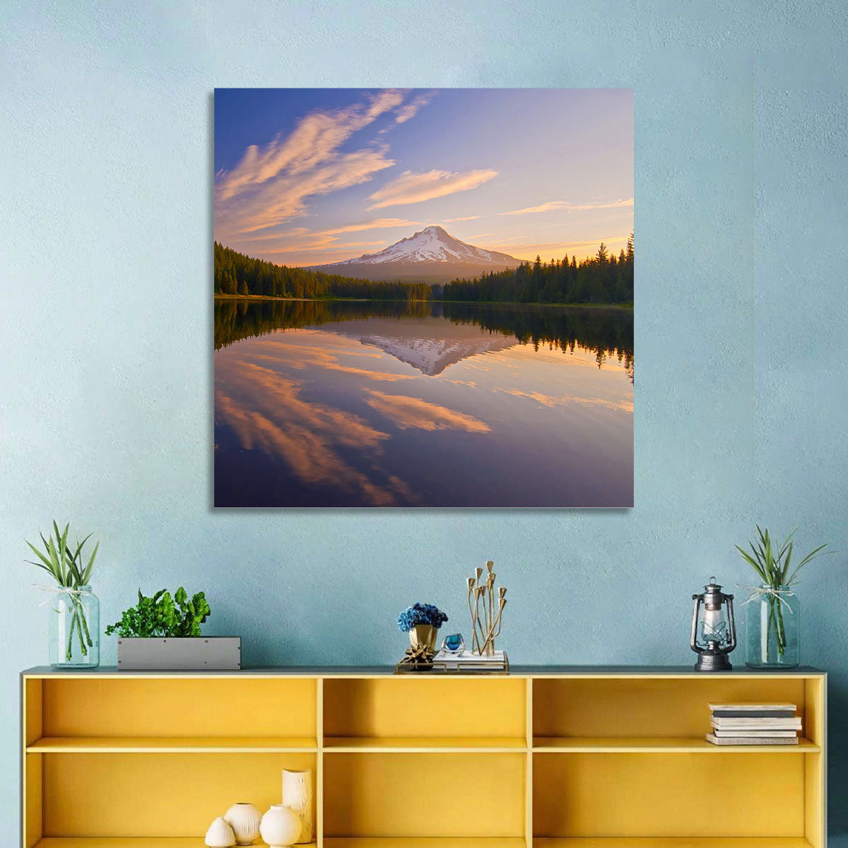 Mount Hood Reflection at Trillium Lake Wall Art in a room, landscape