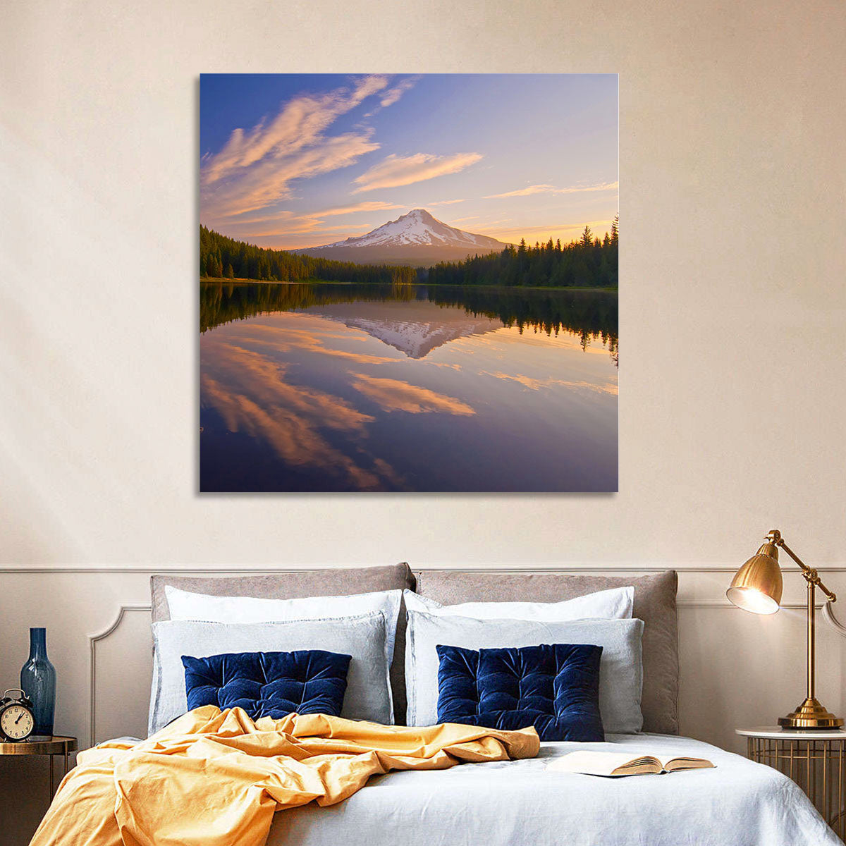 Mount Hood Reflection at Trillium Lake Wall Art in a room, landscape
