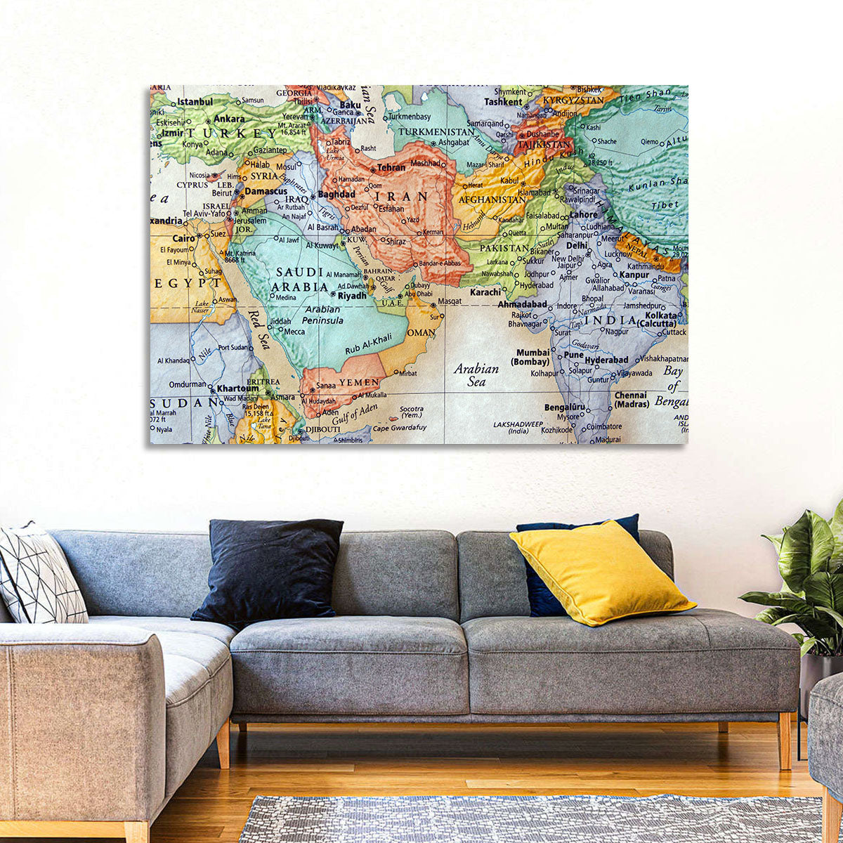 Middle East Political Map Wall Art