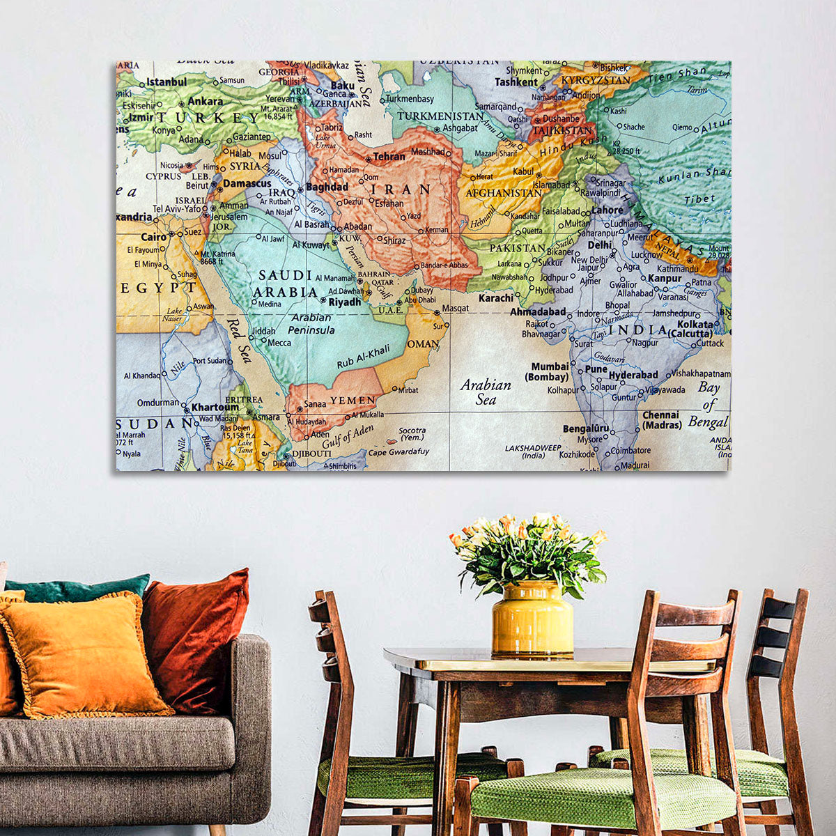 Middle East Political Map Wall Art