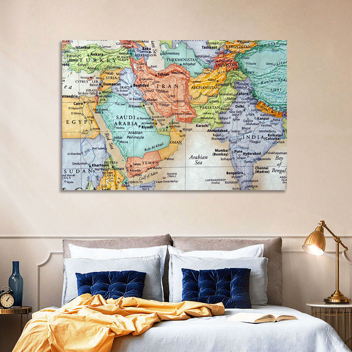 Middle East Political Map Wall Art in a room, landscape