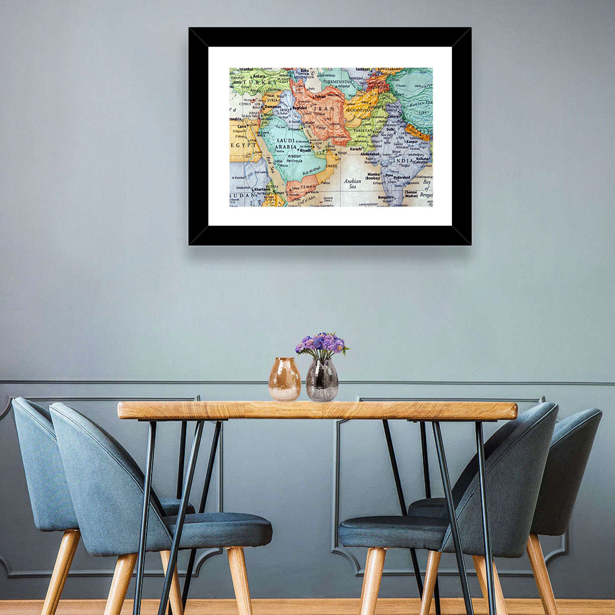 Middle East Political Map Wall Art in a room, landscape