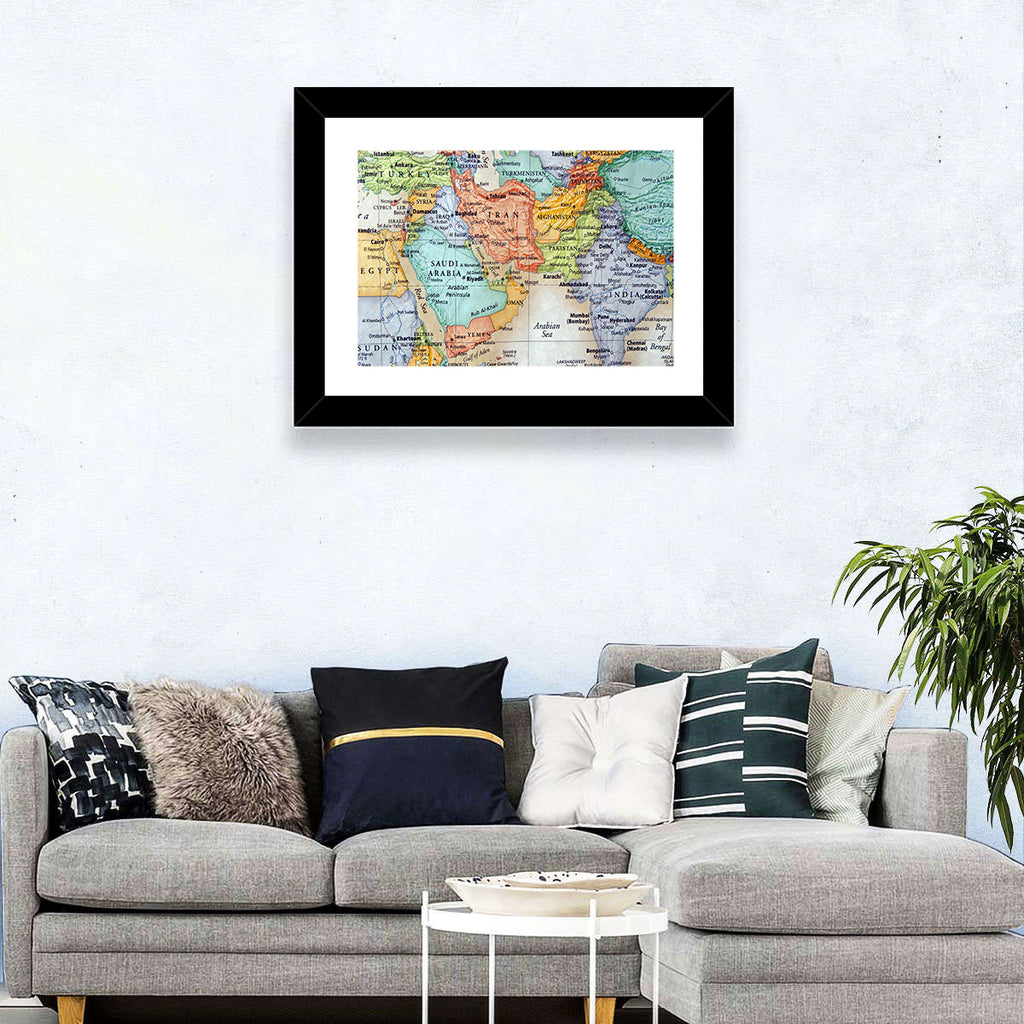 Middle East Political Map Wall Art