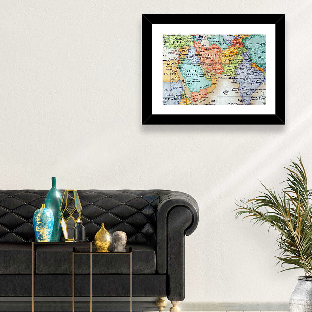 Middle East Political Map Wall Art in a room, landscape