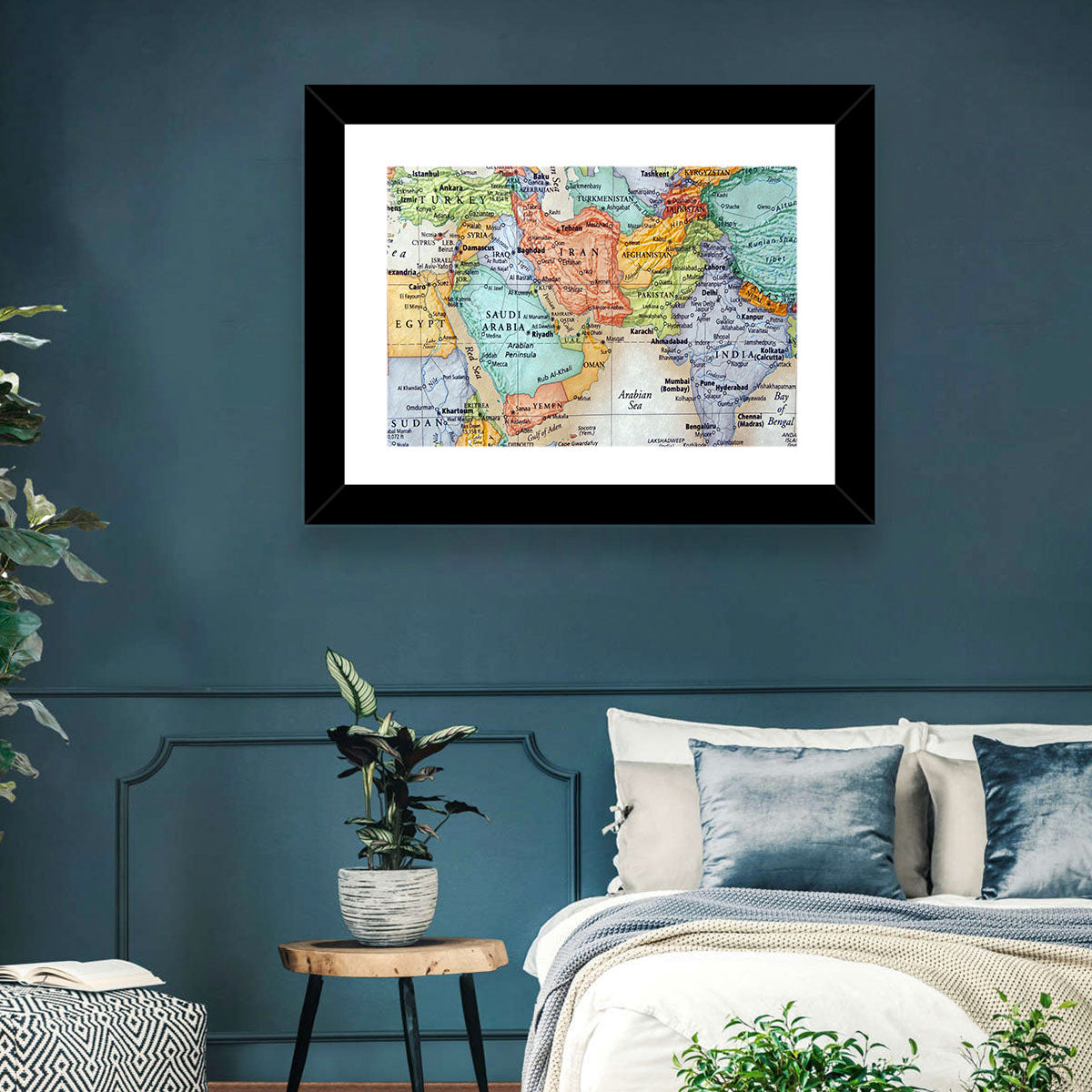 Middle East Political Map Wall Art in a room, landscape