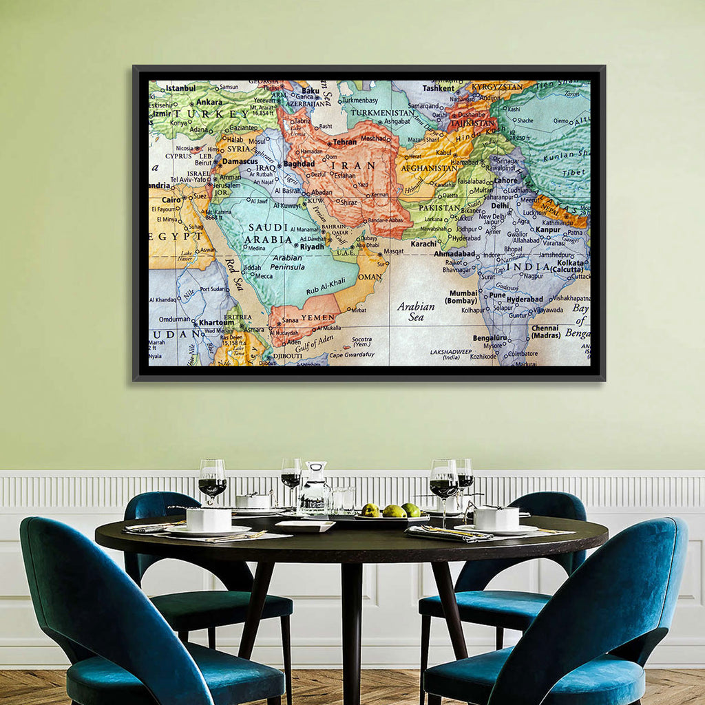 Middle East Political Map Wall Art