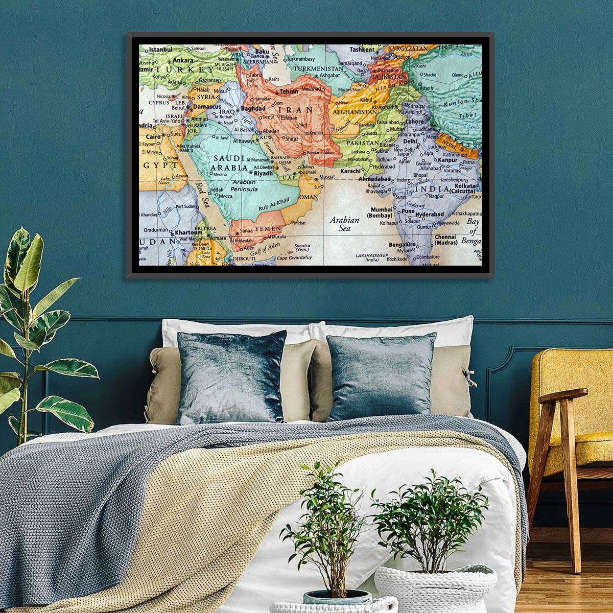 Middle East Political Map Wall Art in a room, landscape