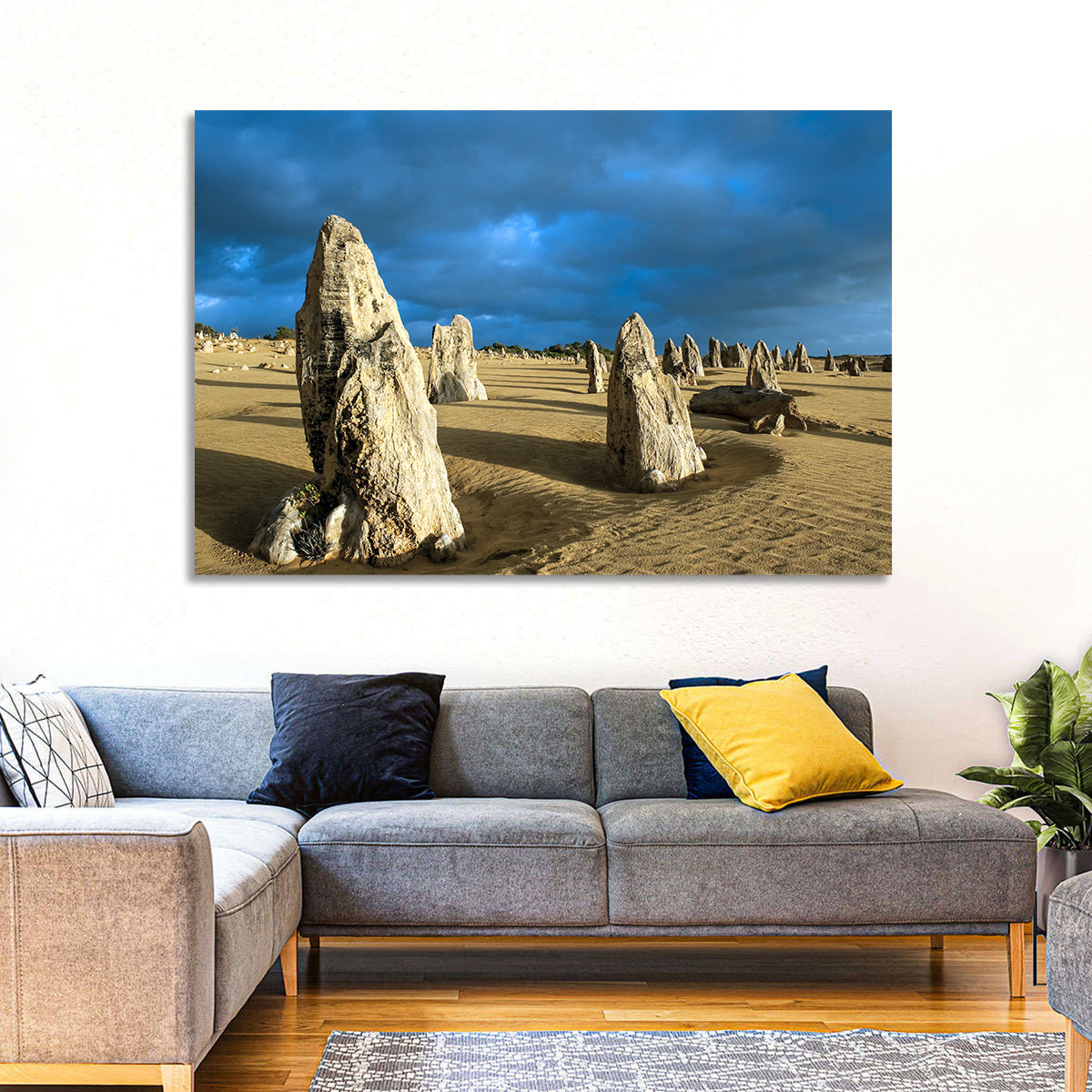 Pinnacles Desert at Golden Hour Wall Art in a room, landscape