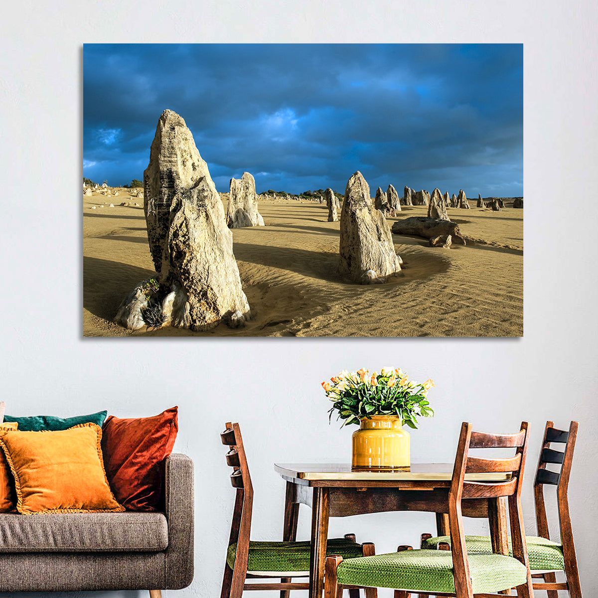 Pinnacles Desert at Golden Hour Wall Art in a room, landscape