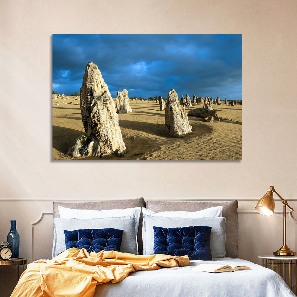 Pinnacles Desert at Golden Hour Wall Art in a room, landscape