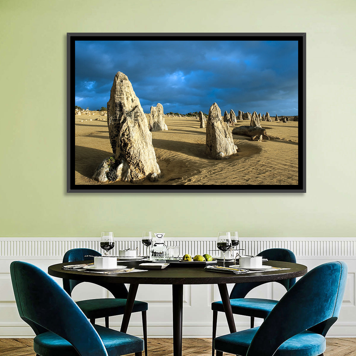 Pinnacles Desert at Golden Hour Wall Art in a room, landscape