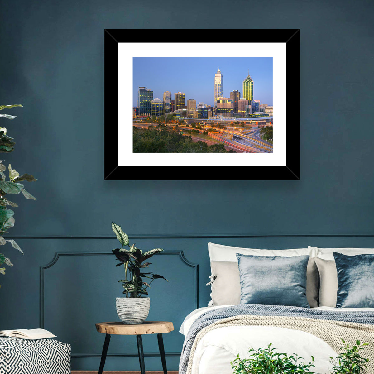 Perth Skyline at Dusk Wall Art in a room, landscape