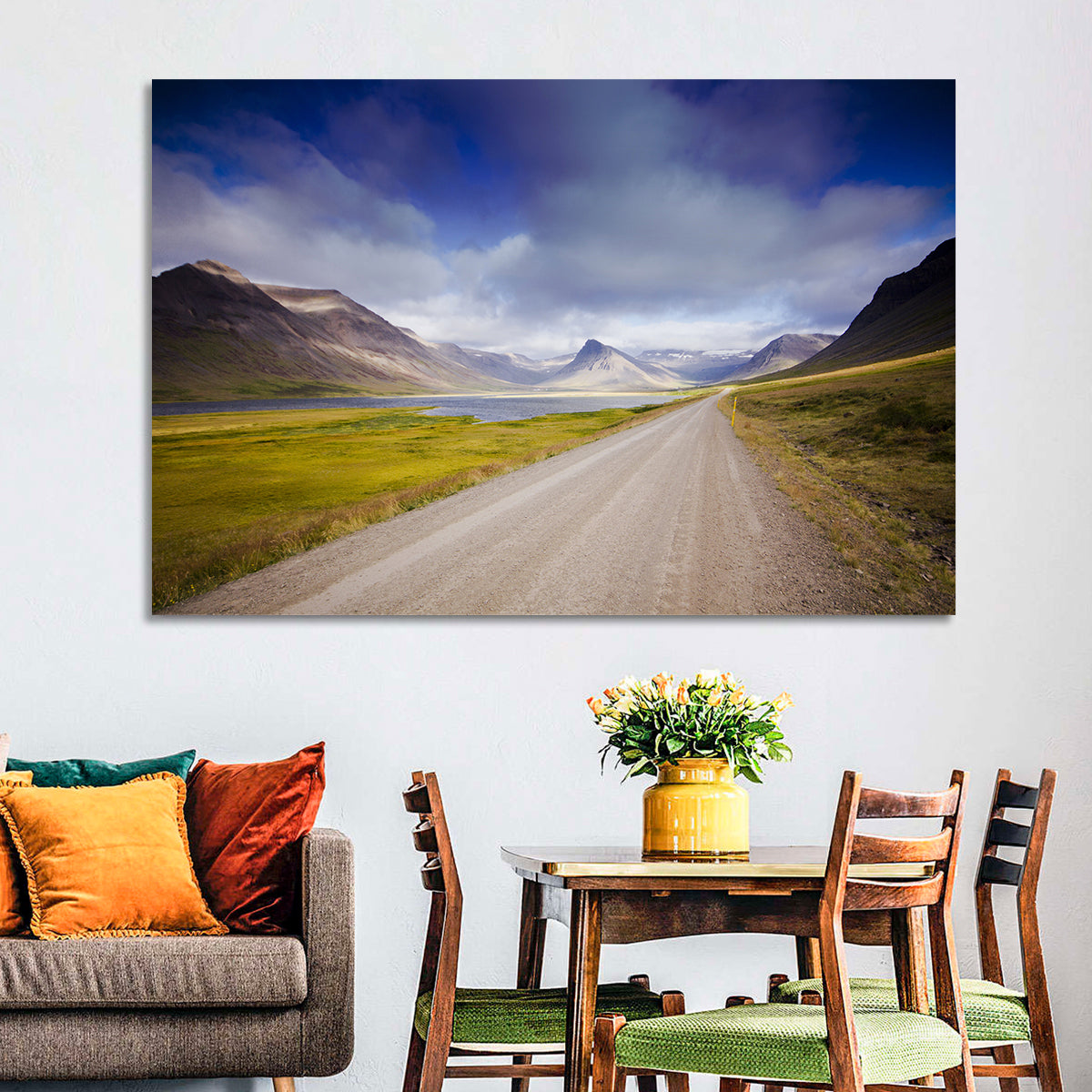 Iceland Gravel Road Landscape Wall Art in a room, square