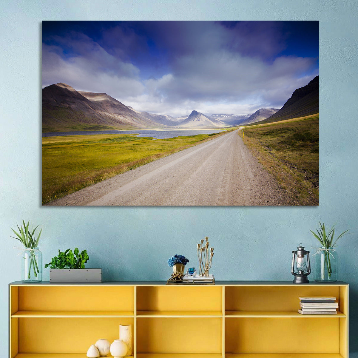 Iceland Gravel Road Landscape Wall Art in a room, square