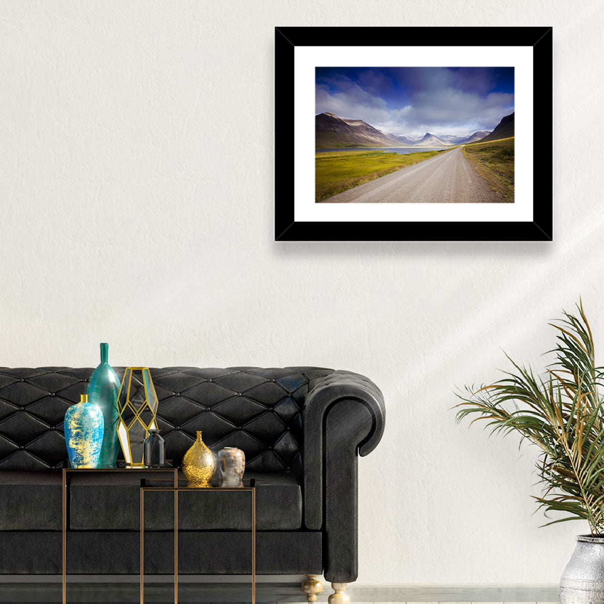 Iceland Gravel Road Landscape Wall Art in a room, square