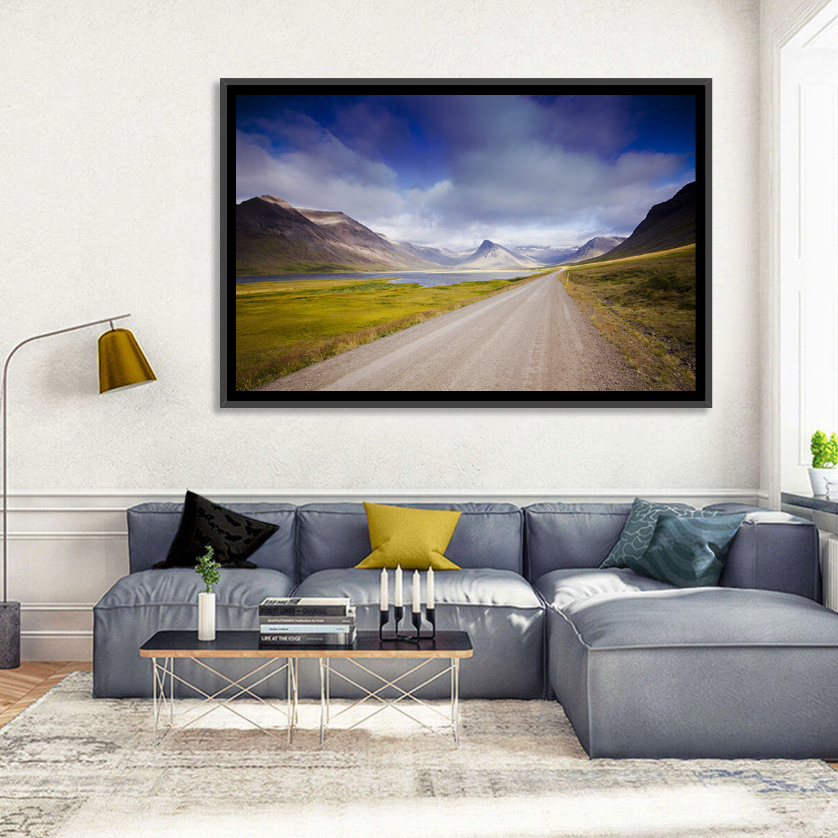 Iceland Gravel Road Landscape Wall Art in a room, square