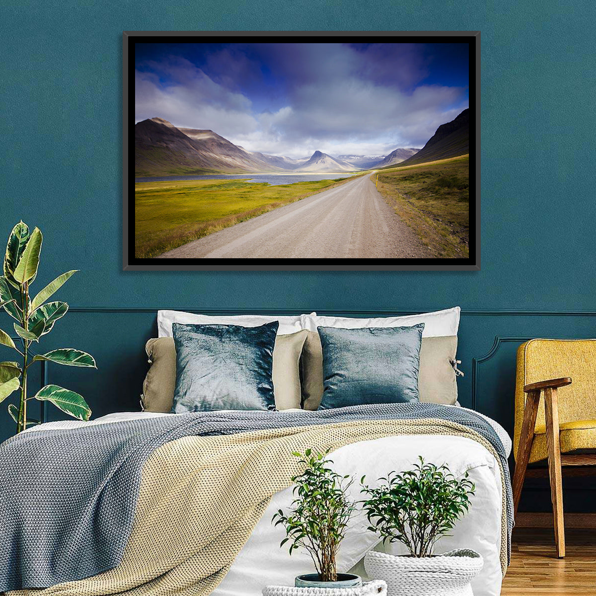 Iceland Gravel Road Landscape Wall Art in a room, square