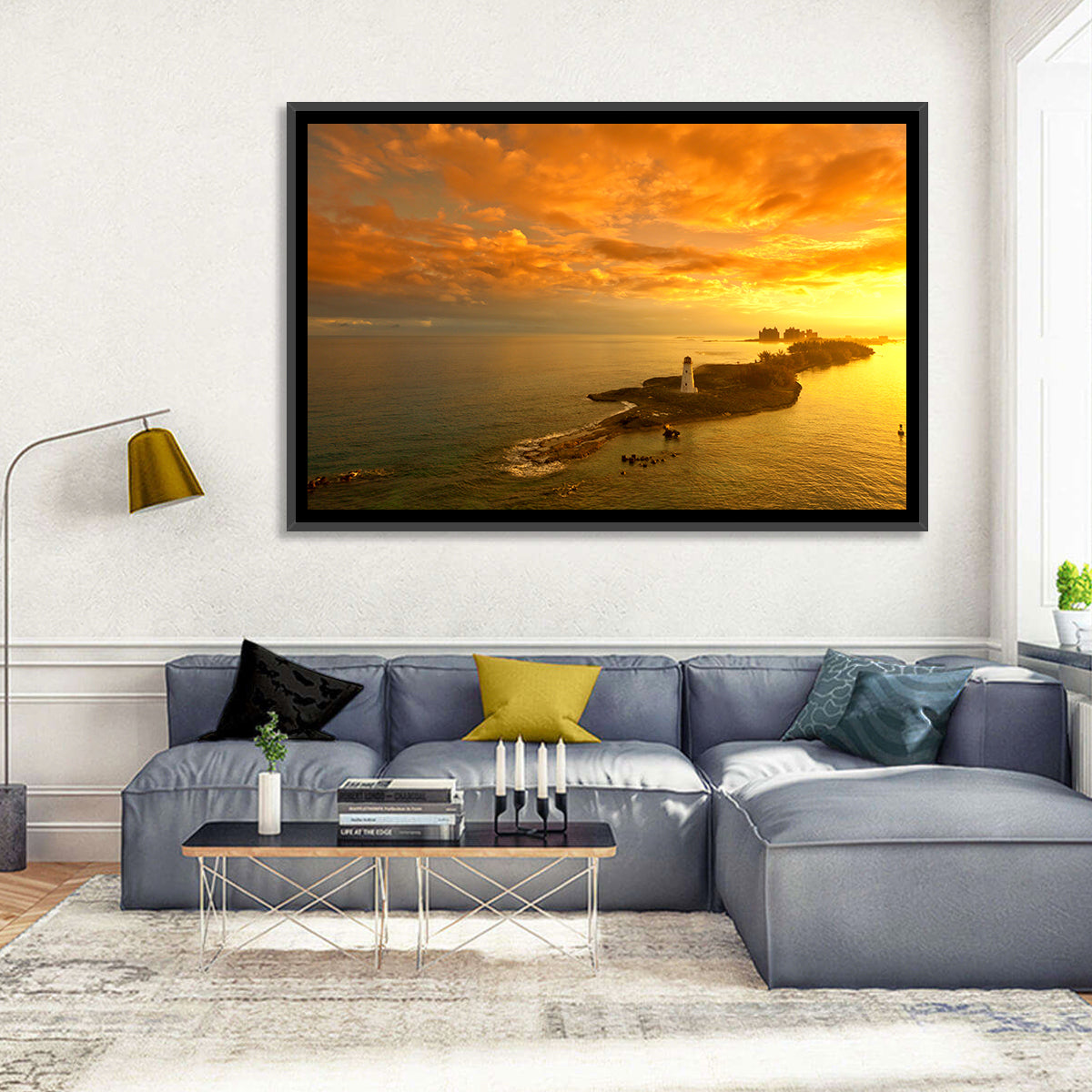 Nassau Lighthouse at Golden Hour Wall Art in a room, landscape