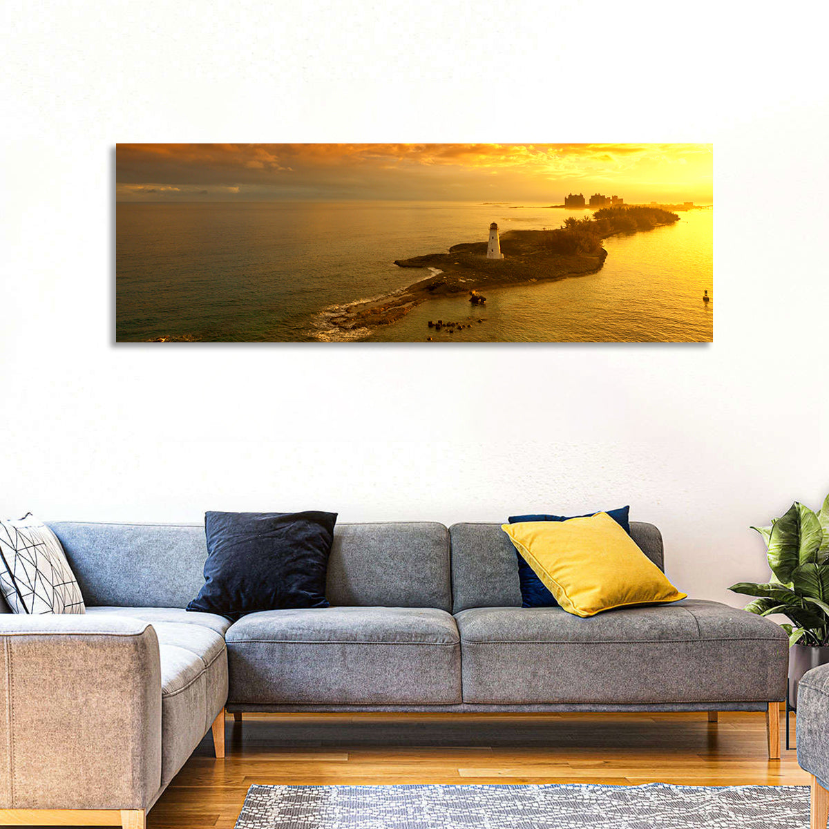 Nassau Lighthouse at Golden Hour Wall Art in a room, landscape