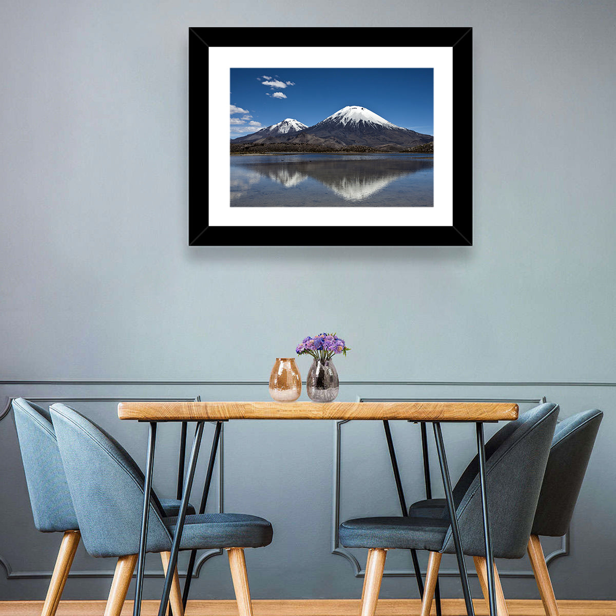 Parinacota Volcano Reflection Wall Art in a room, landscape