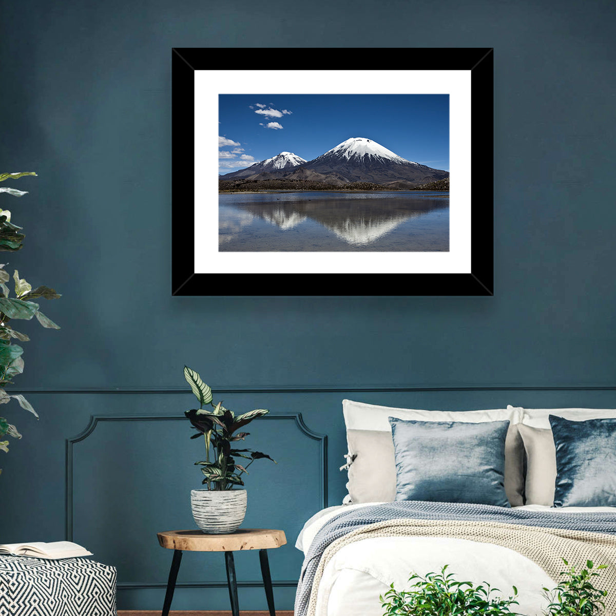 Parinacota Volcano Reflection Wall Art in a room, landscape