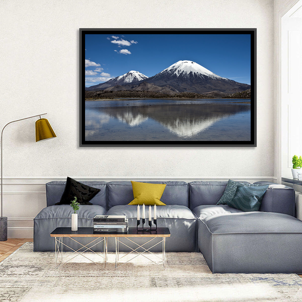 Parinacota Volcano Reflection Wall Art in a room, landscape