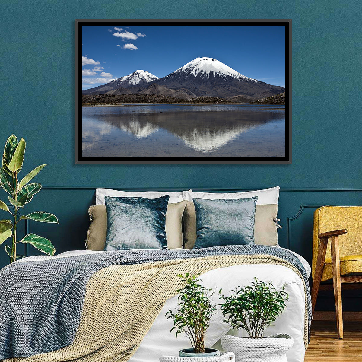Parinacota Volcano Reflection Wall Art in a room, landscape