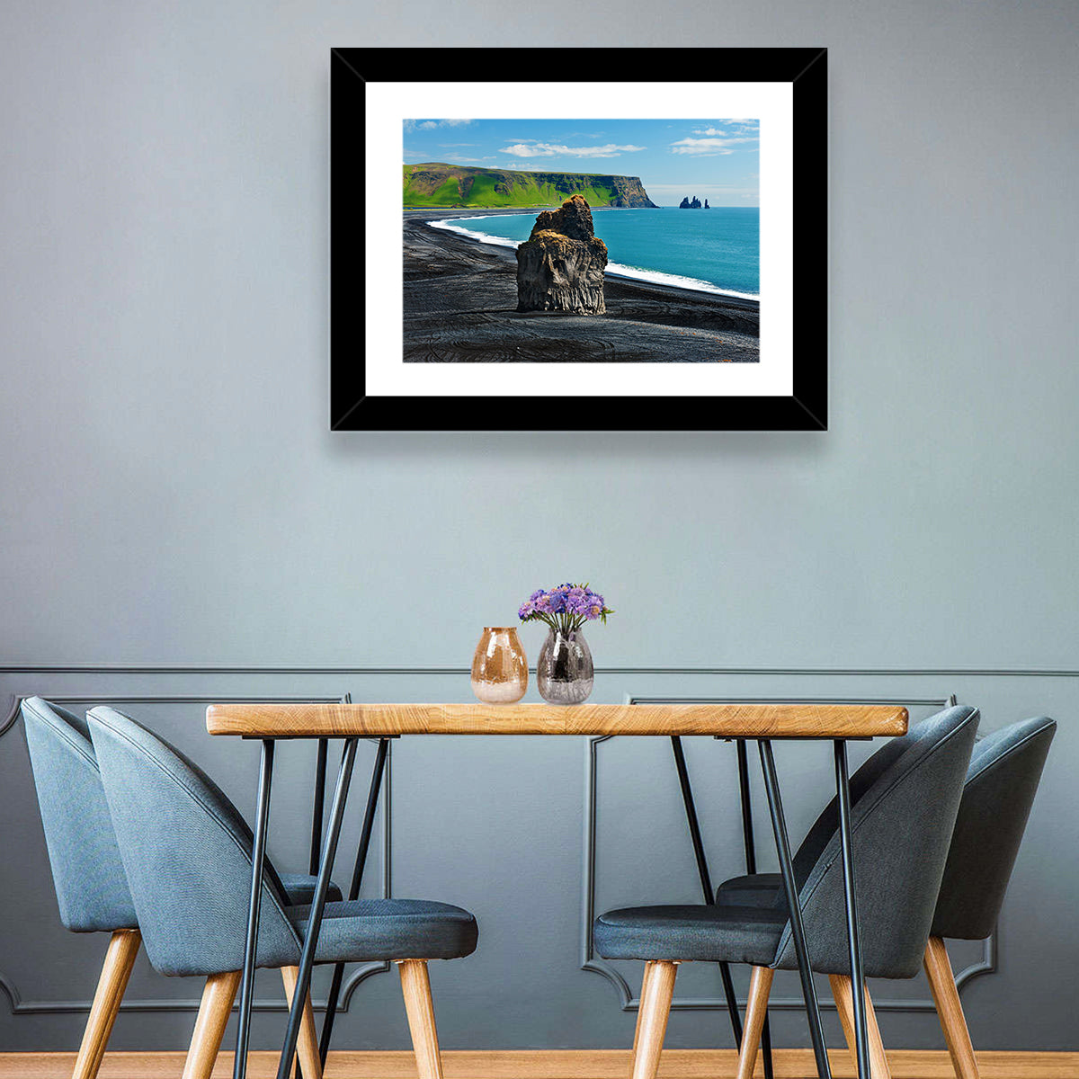 Dyrhólaey Volcanic Beach Wall Art in a room, landscape