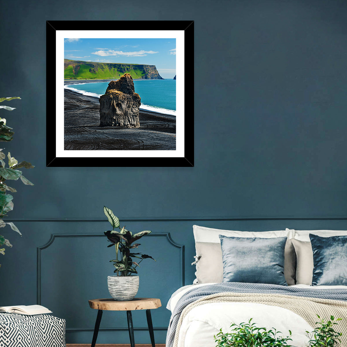 Dyrhólaey Volcanic Beach Wall Art in a room, landscape