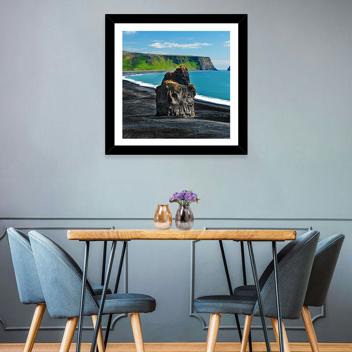 Dyrhólaey Volcanic Beach Wall Art in a room, landscape