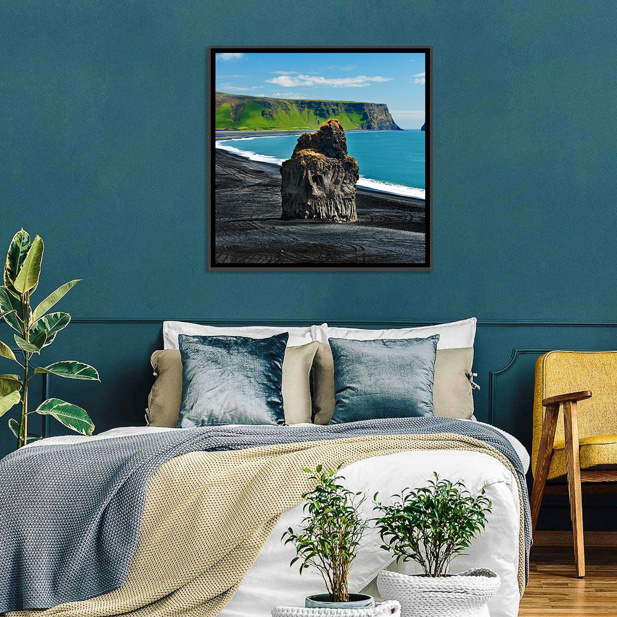 Dyrhólaey Volcanic Beach Wall Art in a room, landscape
