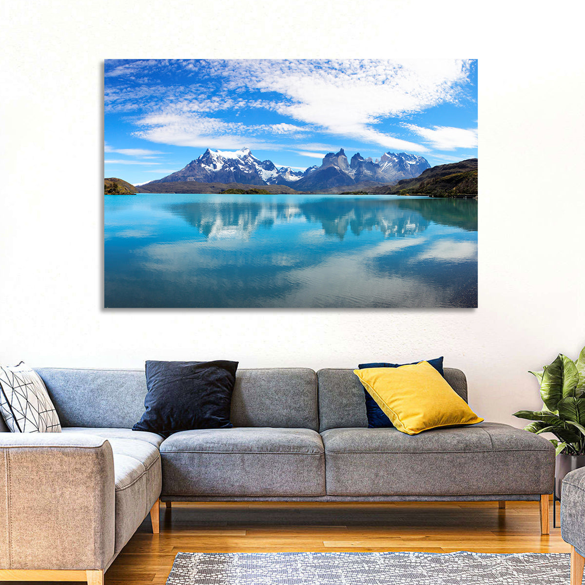 Torres Del Paine Reflection Wall Art in a room, landscape