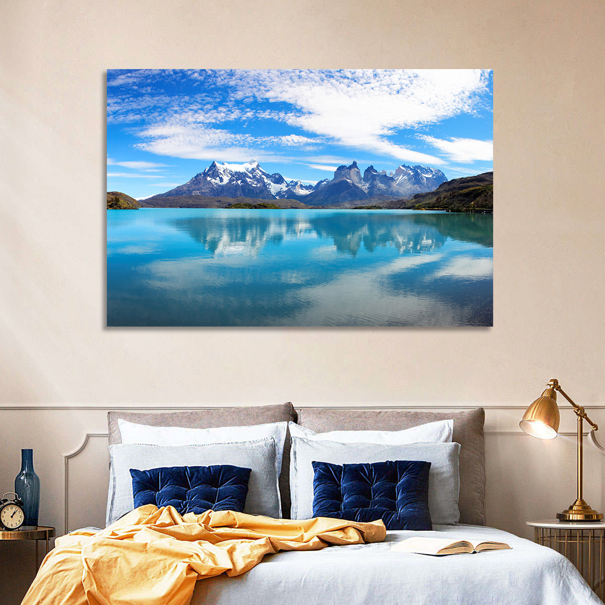 Torres Del Paine Reflection Wall Art in a room, landscape