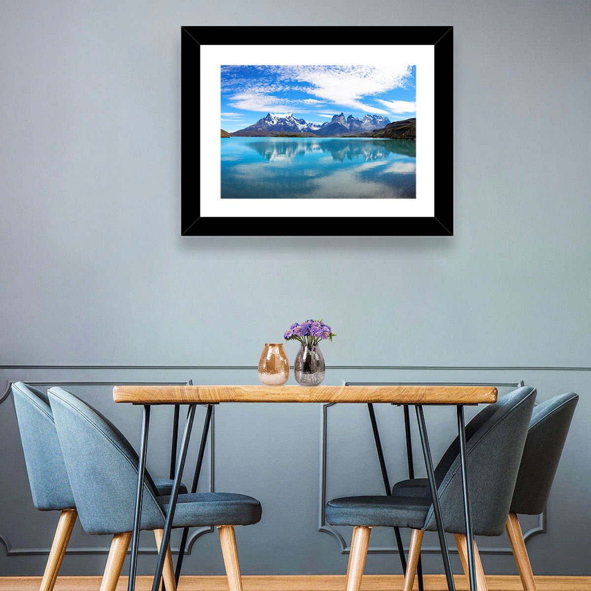 Torres Del Paine Reflection Wall Art in a room, landscape