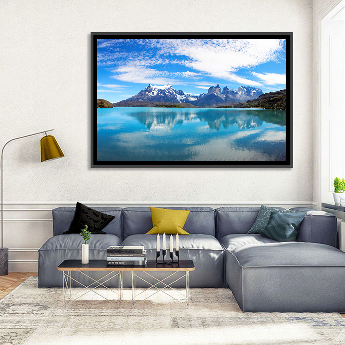 Torres Del Paine Reflection Wall Art in a room, landscape