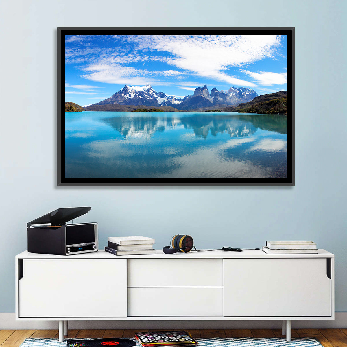 Torres Del Paine Reflection Wall Art in a room, landscape