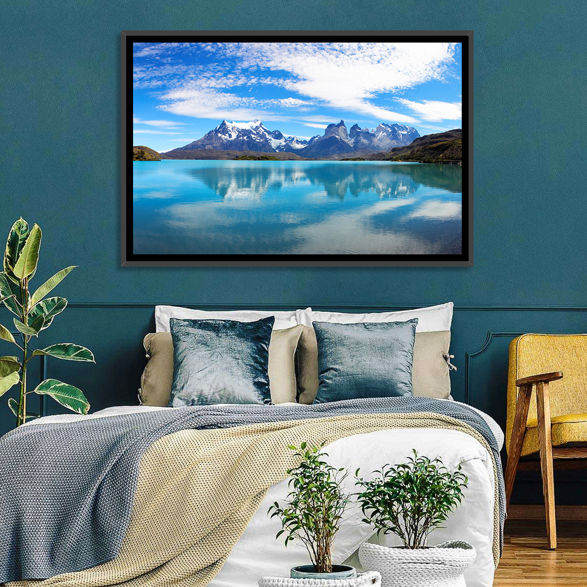 Torres Del Paine Reflection Wall Art in a room, landscape